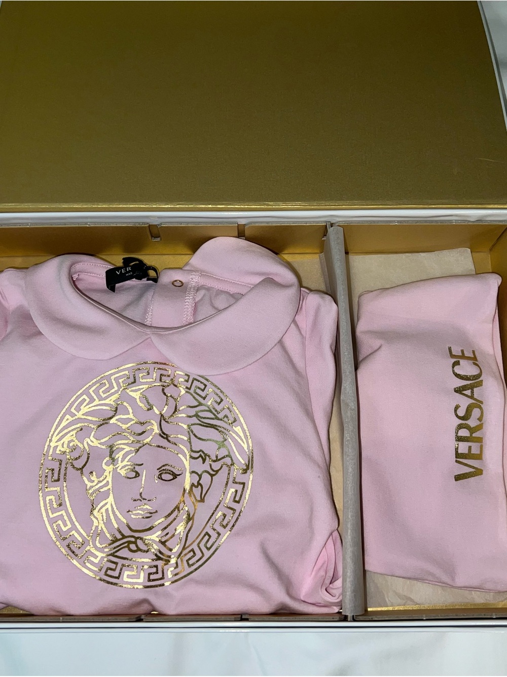 Versace baby one piece with beanie